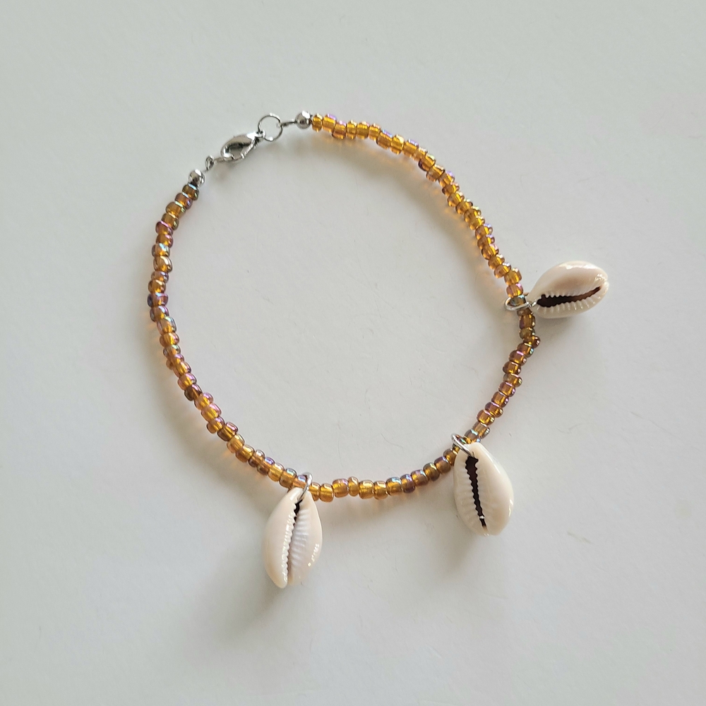 Brown Shell Beaded Ankle Bracelet - Picture 2 of 6